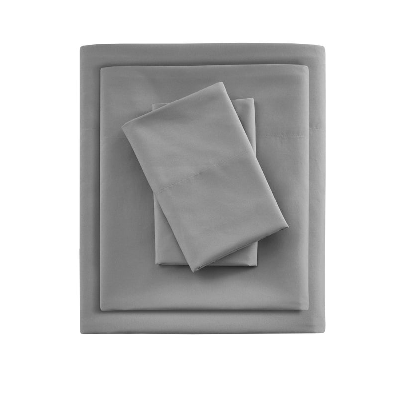 Sleep Philosophy Smart Cool Microfiber Moisture-Wicking Breathable 4 Piece Cooling Sheet Set, Queen Size, Grey (SHET20-962) - Image 2